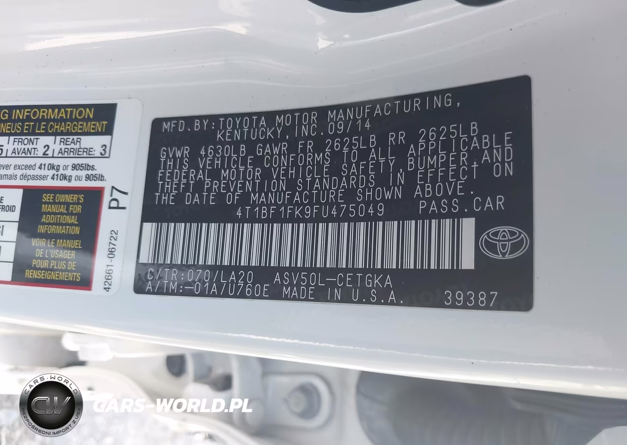 2015 Toyota Camry Xle VIN:4T1BF1FK9FU475049 - 9