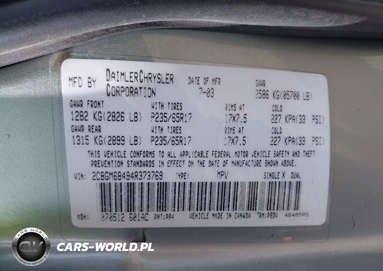 2004 Chrysler Pacifica VIN:2C8GM68494R373769 - 9