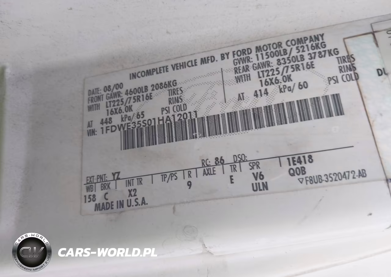 2001 Ford E-350 Cutaway Standard VIN:1FDWE35S01HA12011 - 8