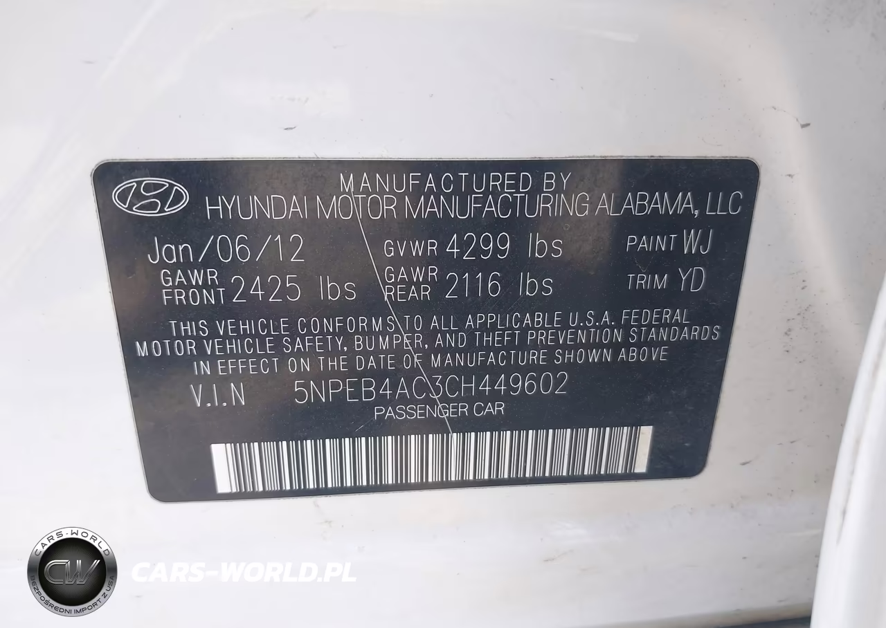 2012 Hyundai Sonata Gls VIN:5NPEB4AC3CH449602 - 9