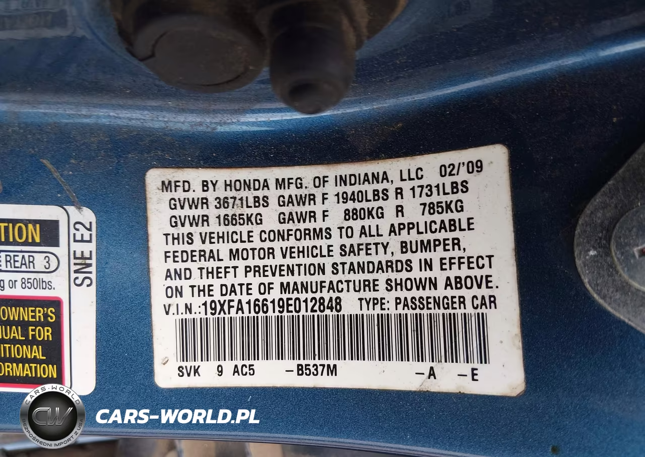 2009 Honda Civic Lx-S VIN:19XFA16619E012848 - 9