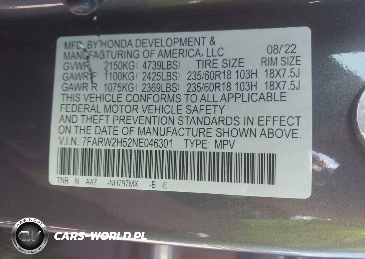 2022 Honda Cr-V Awd Ex VIN:7FARW2H52NE046301 - 9