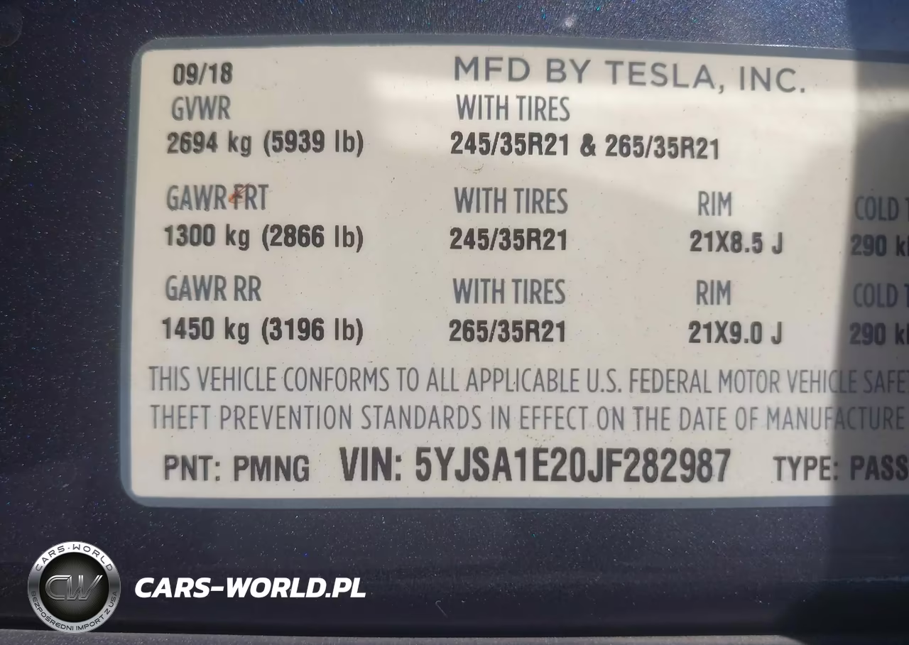 2018 Tesla Model S 100D-75D-P100D VIN:5YJSA1E20JF282987 - 9