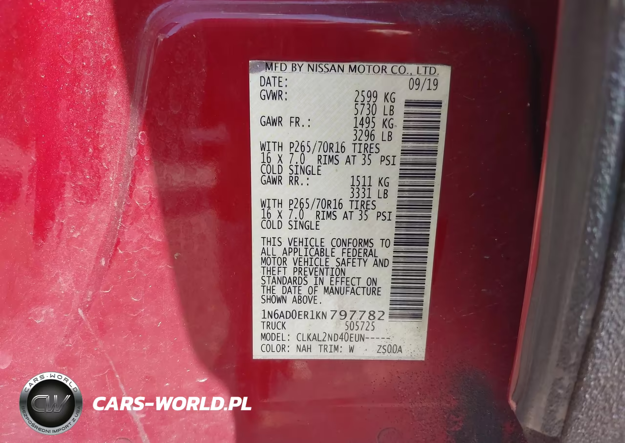 2019 Nissan Frontier Sv VIN:1N6AD0ER1KN797782 - 9