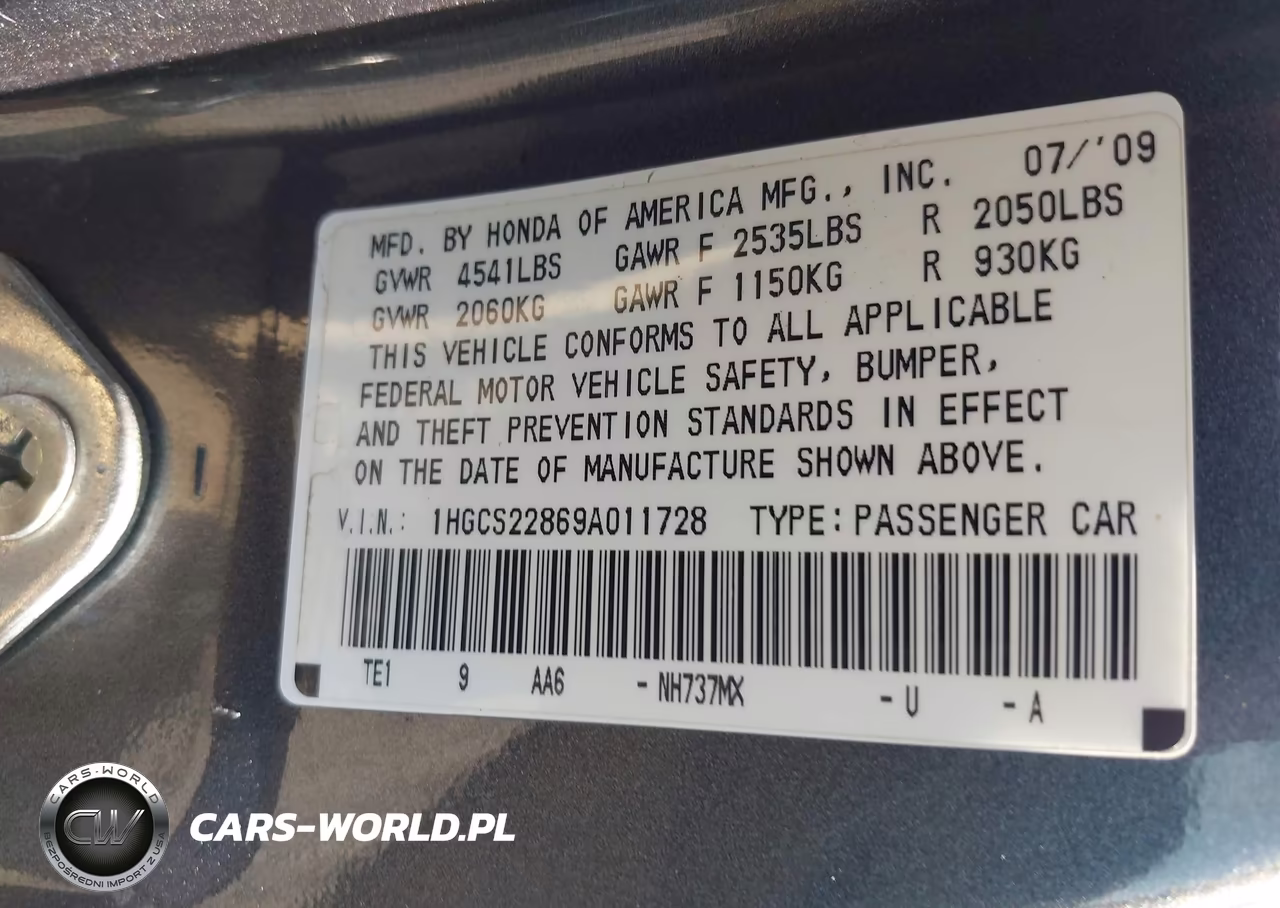 2009 Honda Accord 3.5 Ex-L VIN:1HGCS22869A011728 - 9