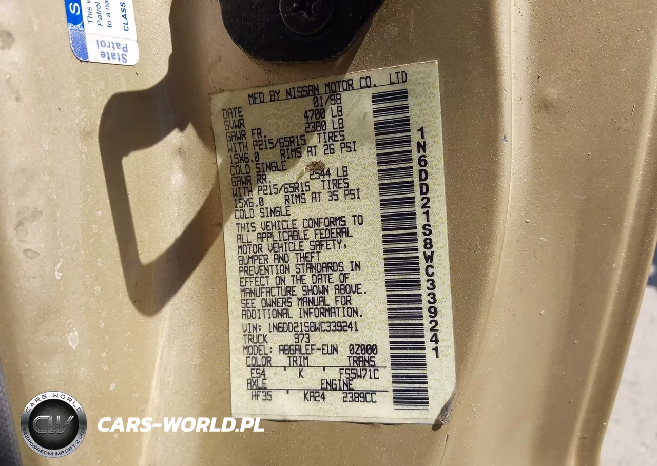 1998 Nissan Frontier Standard-Xe VIN:1N6DD21S8WC339241 - 9