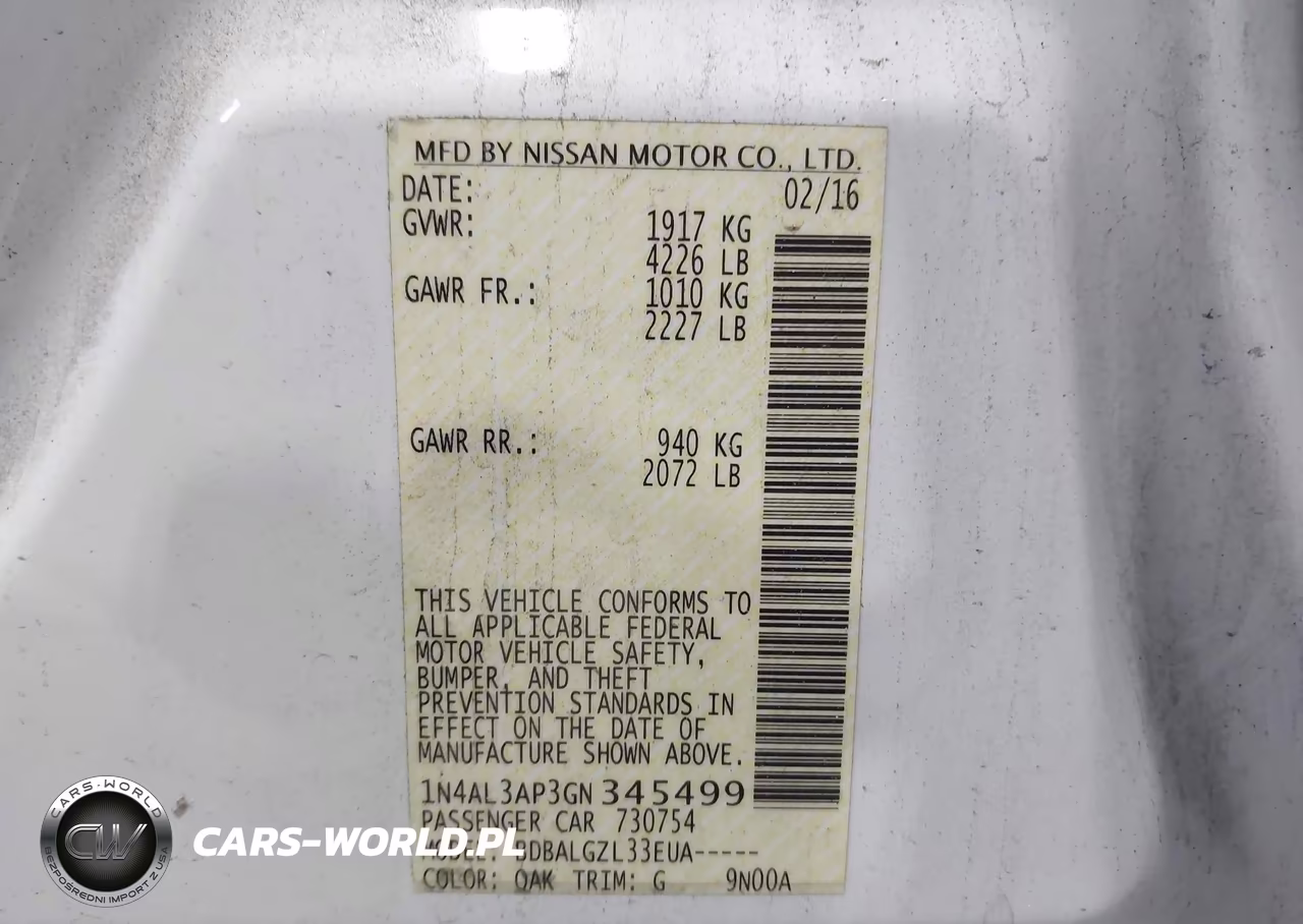 2016 Nissan Altima 2.5-2.5 S-2.5 Sl-2.5 Sr-2.5 Sv VIN:1N4AL3AP3GN345499 - 9