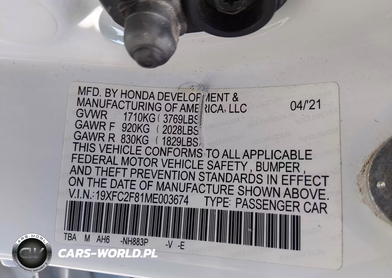 2021 Honda Civic Sport VIN:19XFC2F81ME003674 - 9