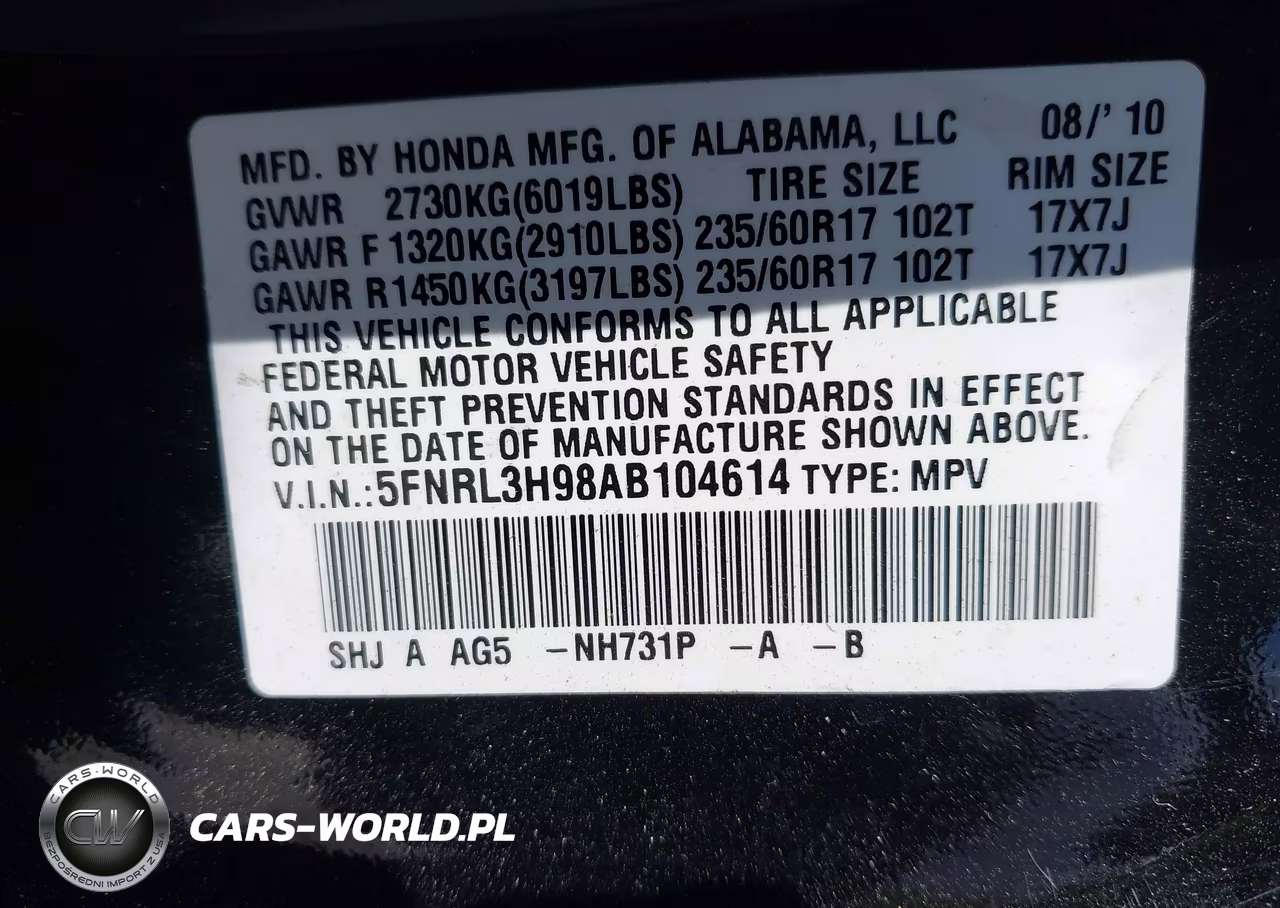 2010 Honda Odyssey Touring VIN:5FNRL3H98AB104614 - 9