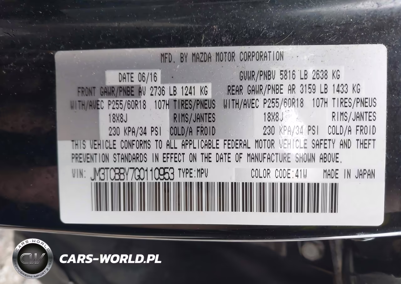2016 Mazda Cx-9 Sport VIN:JM3TCBBY7G0110953 - 9