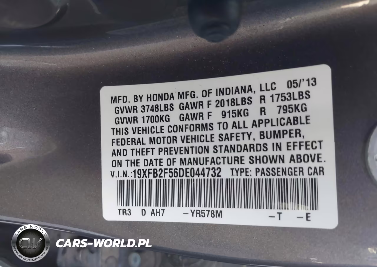 2013 Honda Civic Lx VIN:19XFB2F56DE044732 - 9