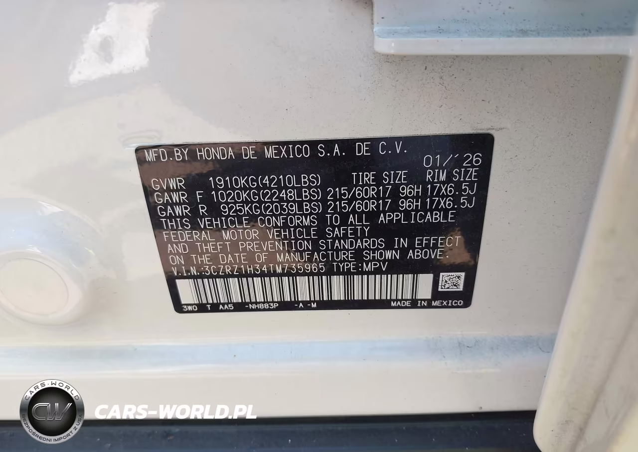 2026 Honda Hr-V 2Wd Lx VIN:3CZRZ1H34TM735965 - 3