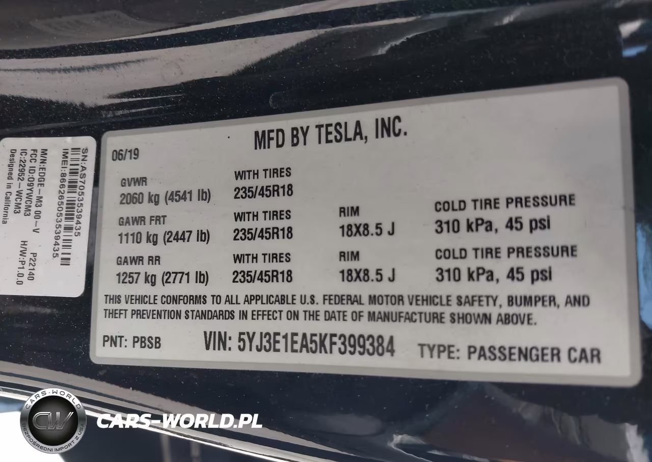 2019 Tesla Model 3 Long Range-Mid Range-Standard Range-Standard Range Plus VIN:5YJ3E1EA5KF399384 - 9