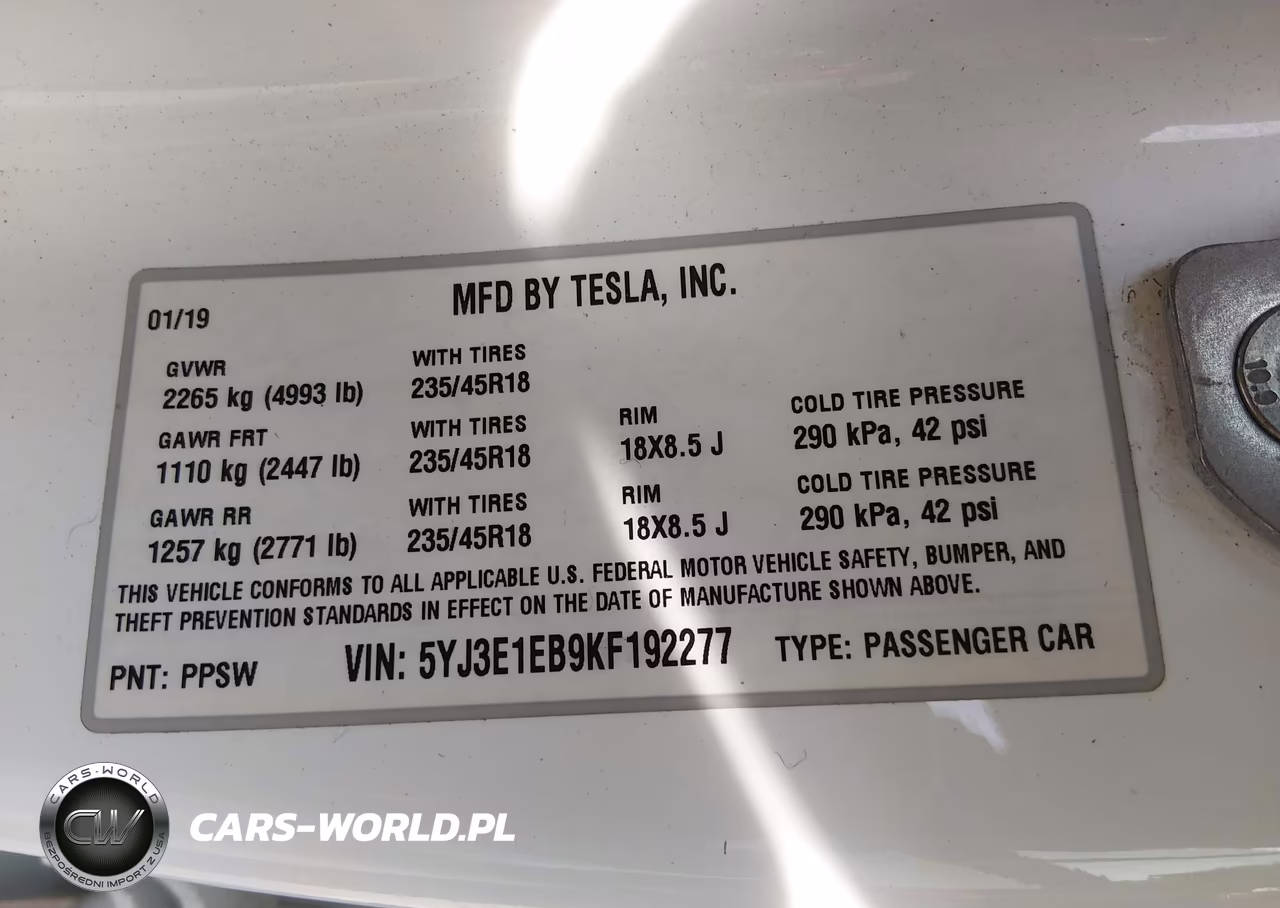 2019 Tesla Model 3 Long Range-Performance VIN:5YJ3E1EB9KF192277 - 9