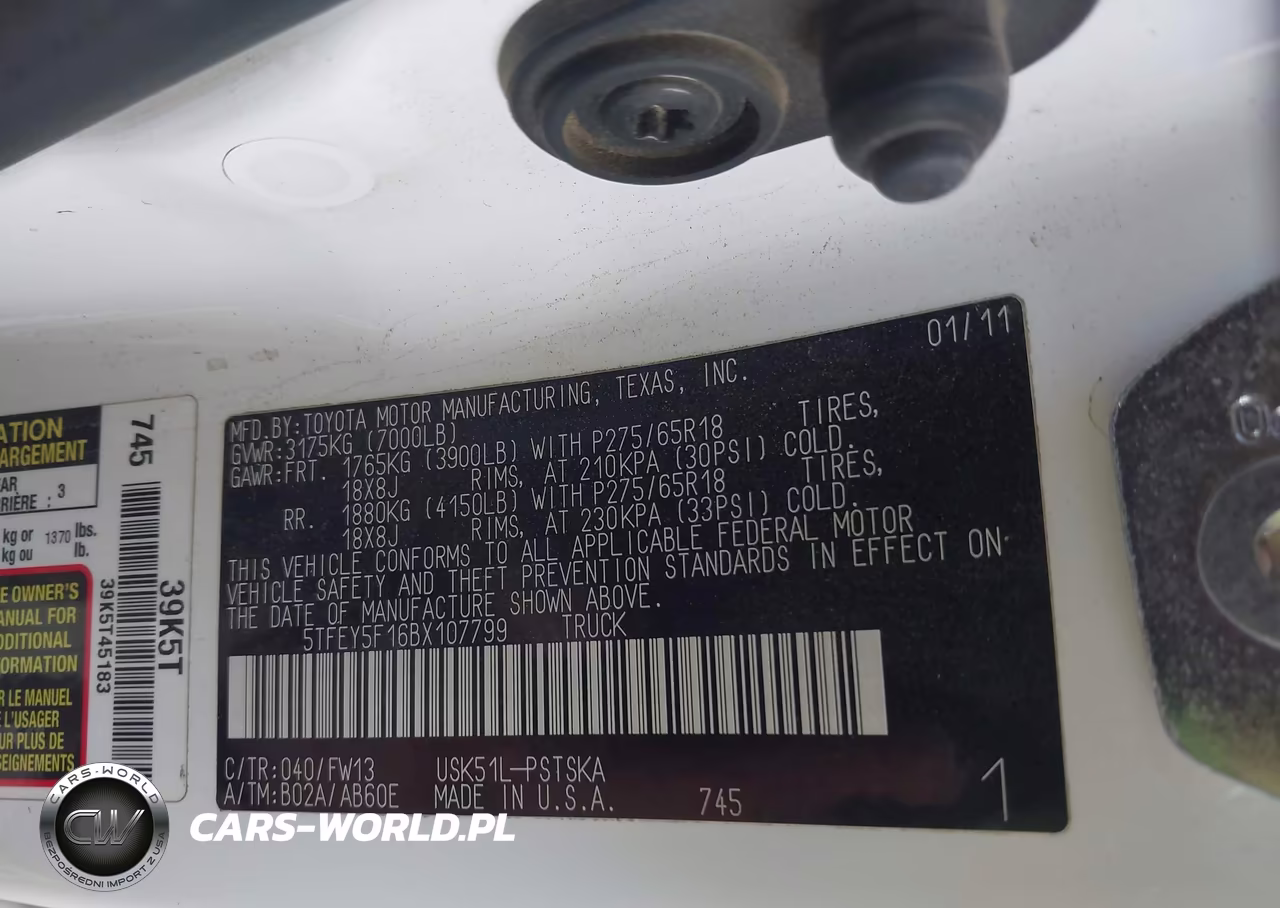 2011 Toyota Tundra Grade 5.7L V8 VIN:5TFEY5F16BX107799 - 9