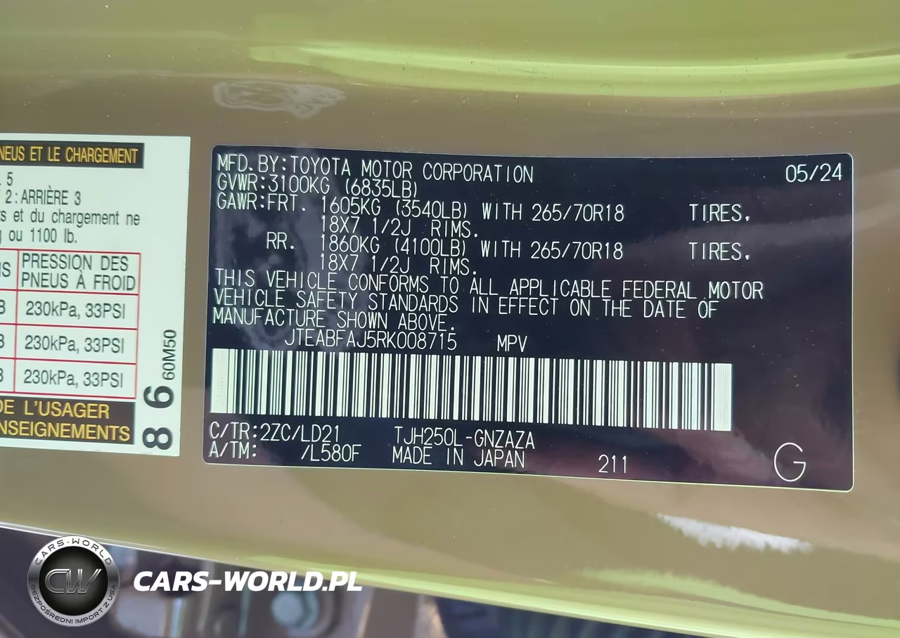 2024 Toyota Land Cruiser First Edition VIN:JTEABFAJ5RK008715 - 9