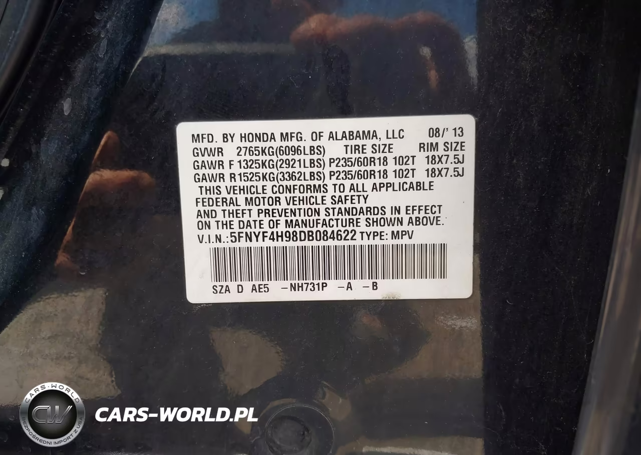 2013 Honda Pilot Touring VIN:5FNYF4H98DB084622 - 9