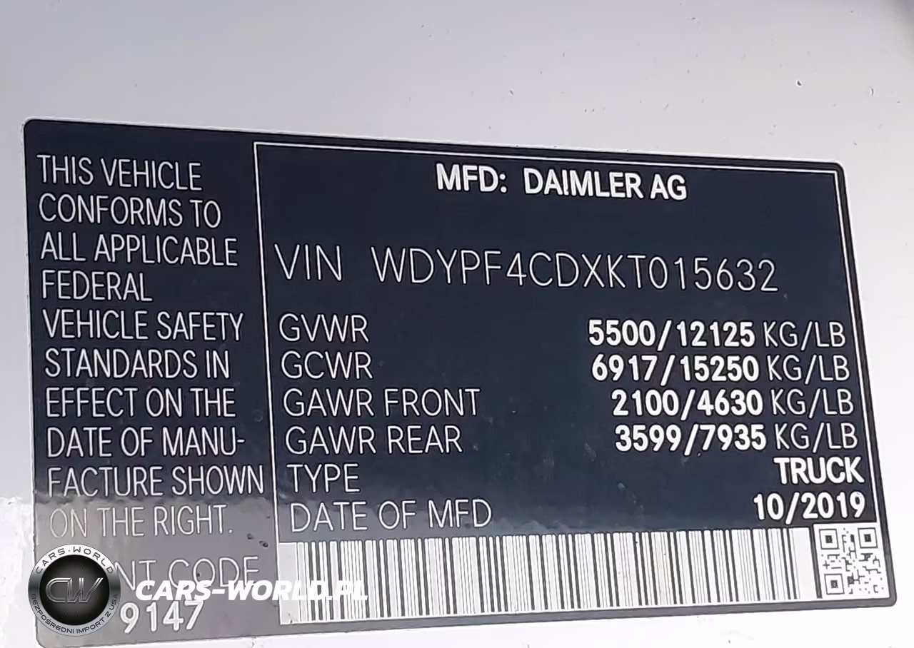2019 Freightliner Sprinter 3500Xd High Roof V6 VIN:WDYPF4CDXKT015632 - 8