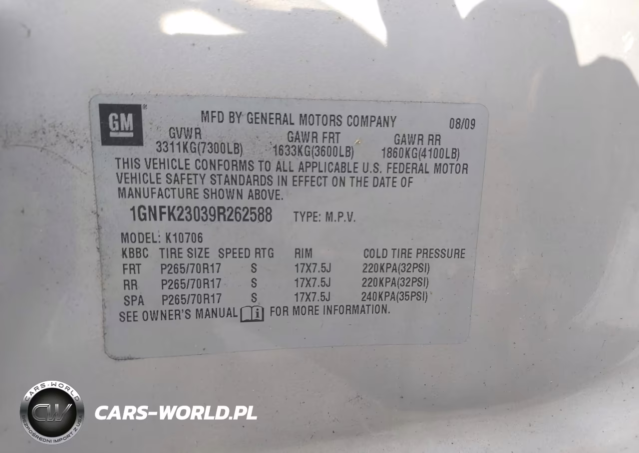 2009 Chevrolet Tahoe Lt2 VIN:1GNFK23039R262588 - 9
