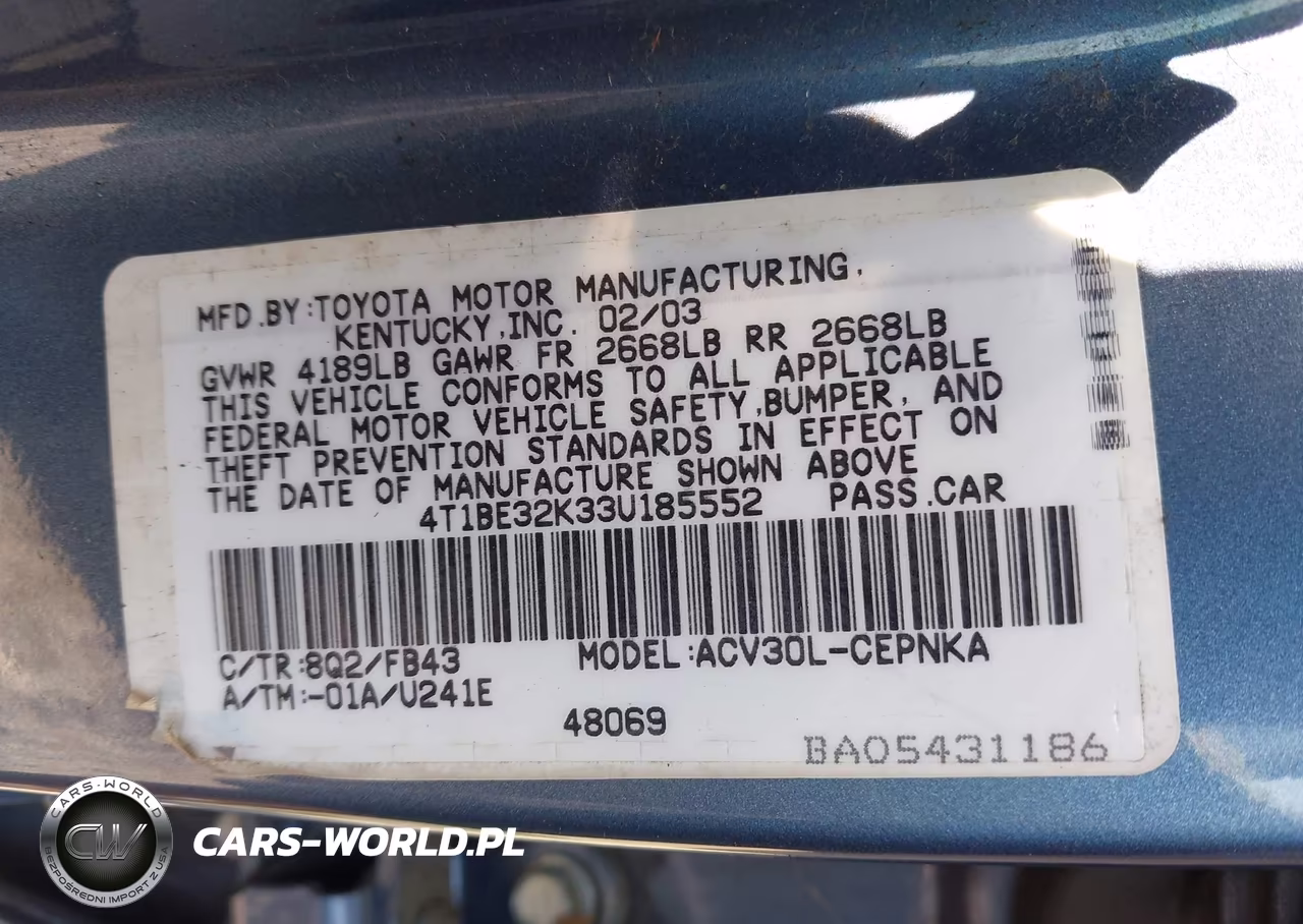 2003 Toyota Camry Le VIN:4T1BE32K33U185552 - 9