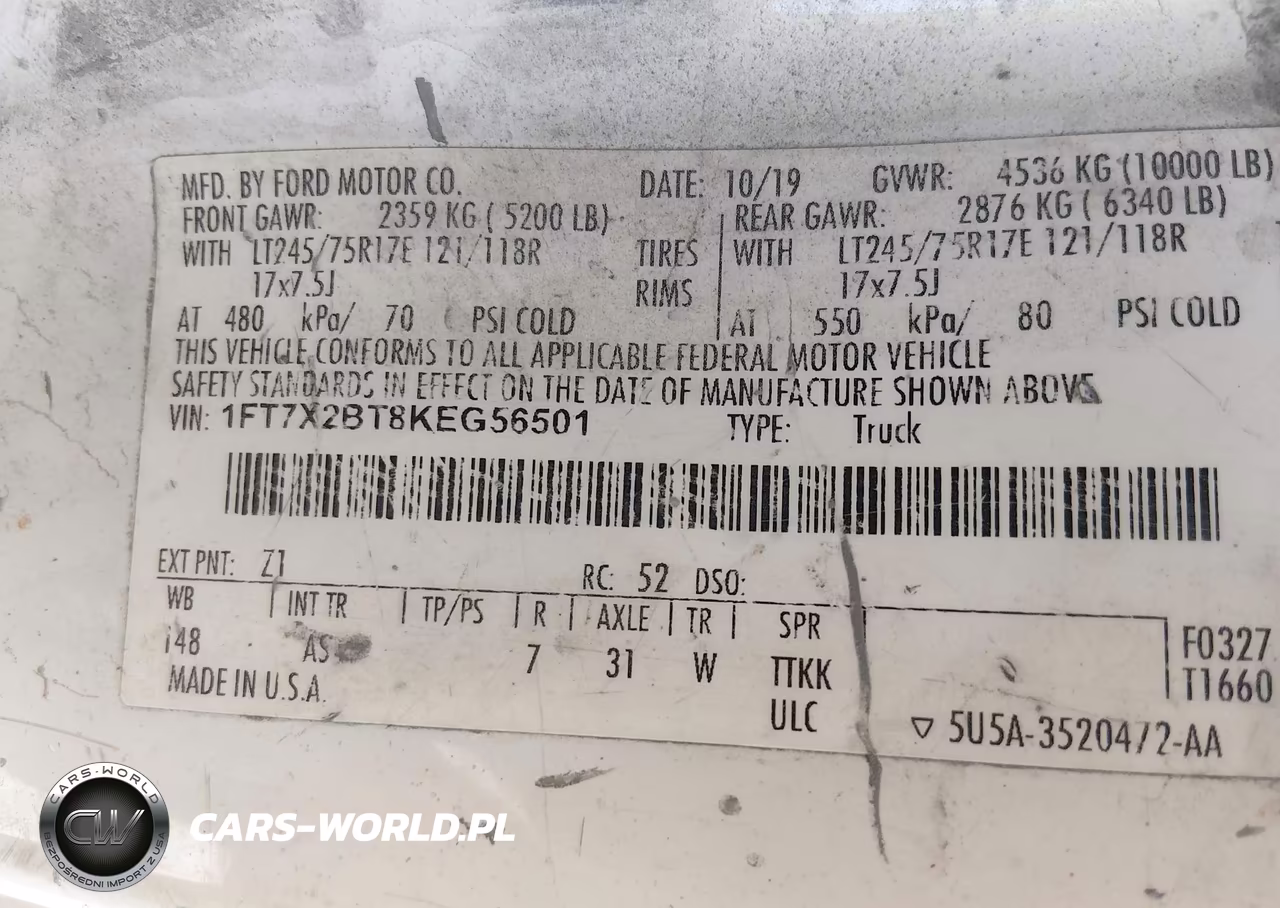 2019 Ford F-250 Xl VIN:1FT7X2BT8KEG56501 - 9