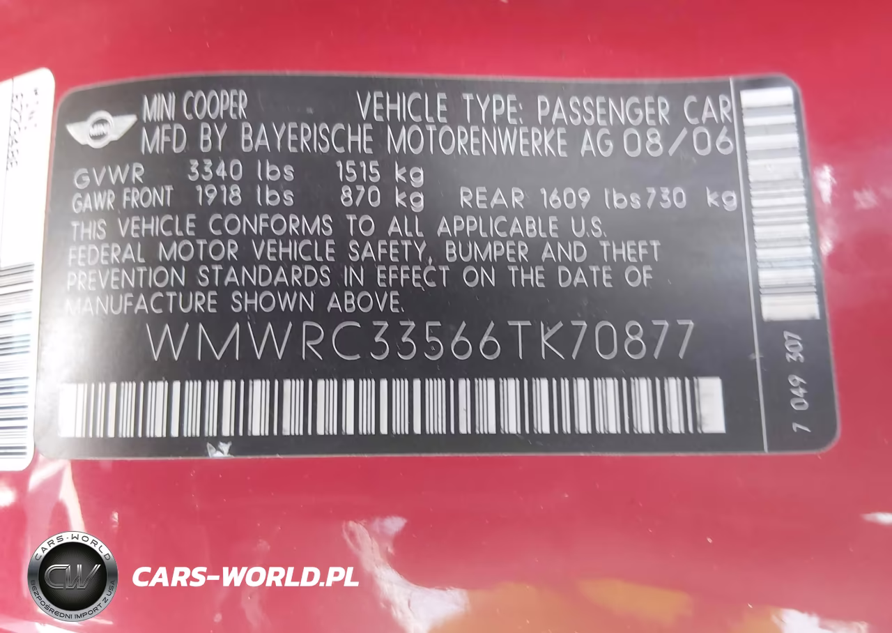 2006 Mini Cooper VIN:WMWRC33566TK70877 - 9