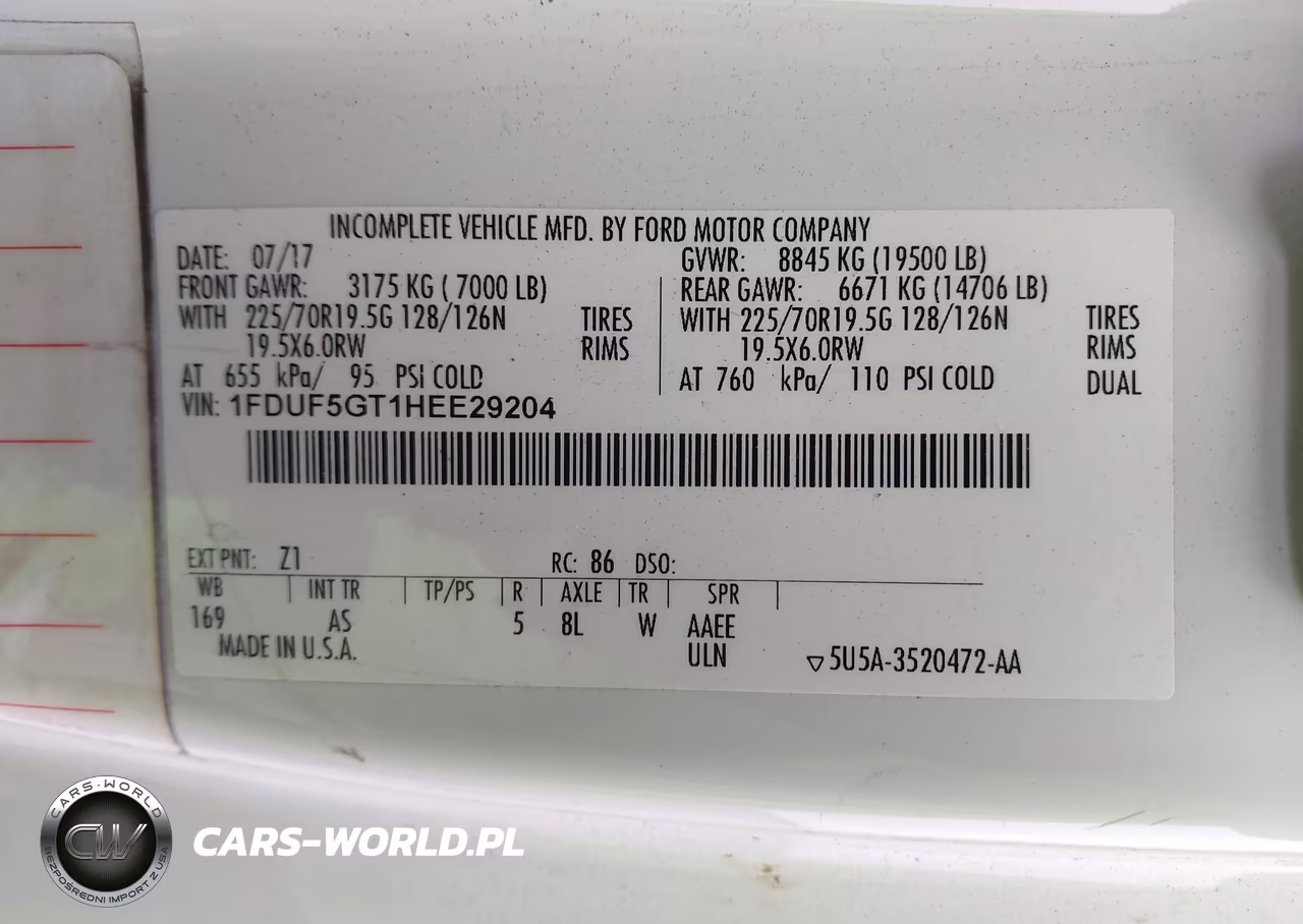 2017 Ford F-550 Chassis Xl VIN:1FDUF5GT1HEE29204 - 8