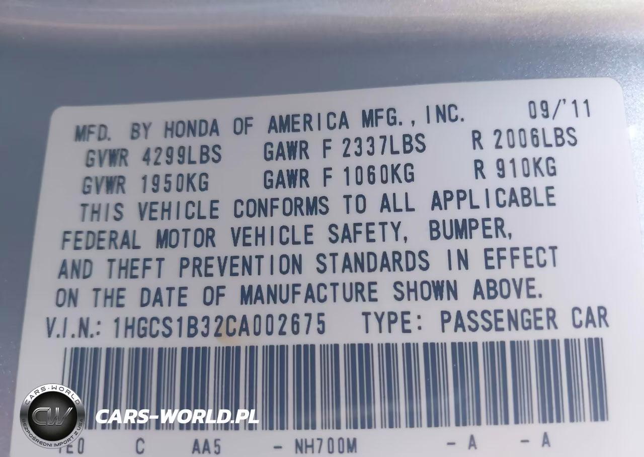 2012 Honda Accord 2.4 Lx-S VIN:1HGCS1B32CA002675 - 9