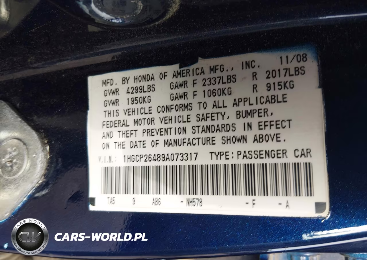2009 Honda Accord 2.4 Lx-P VIN:1HGCP26489A073317 - 9