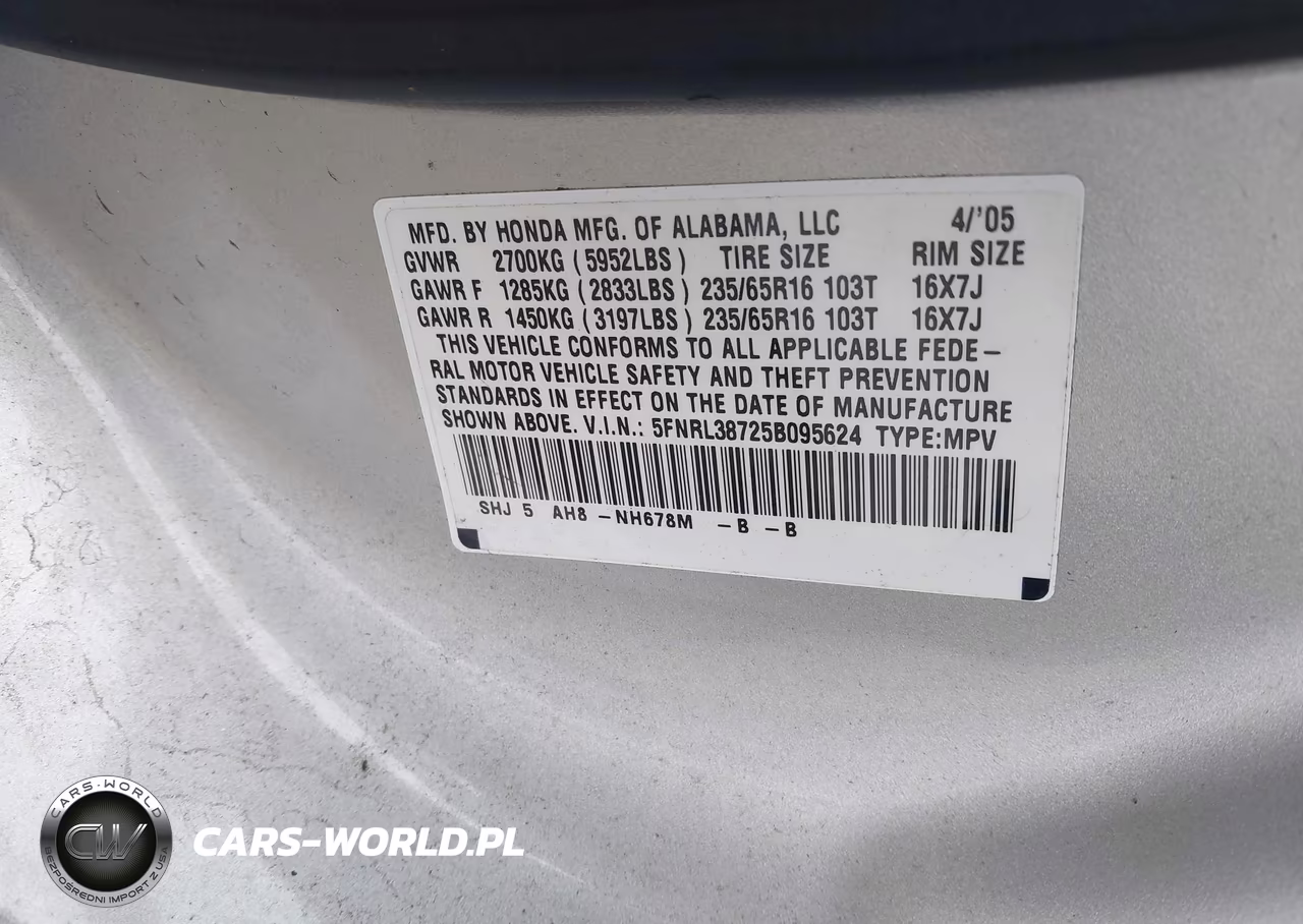 2005 Honda Odyssey Ex-L VIN:5FNRL38725B095624 - 9