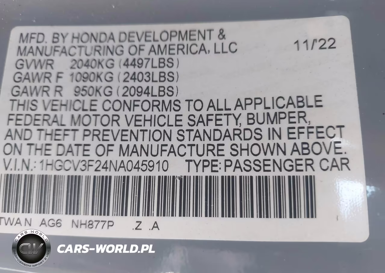 2022 Honda Accord Hybrid Sport VIN:1HGCV3F24NA045910 - 9