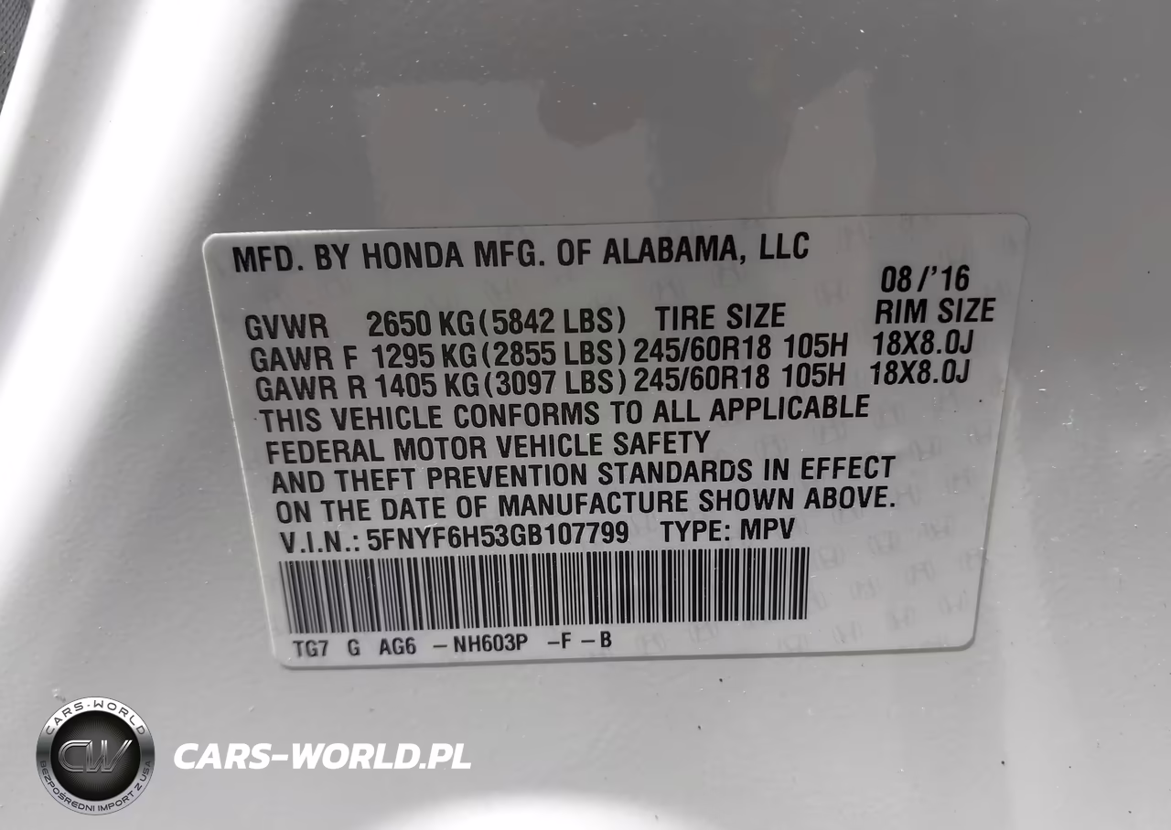 2016 Honda Pilot Ex-L VIN:5FNYF6H53GB107799 - 9