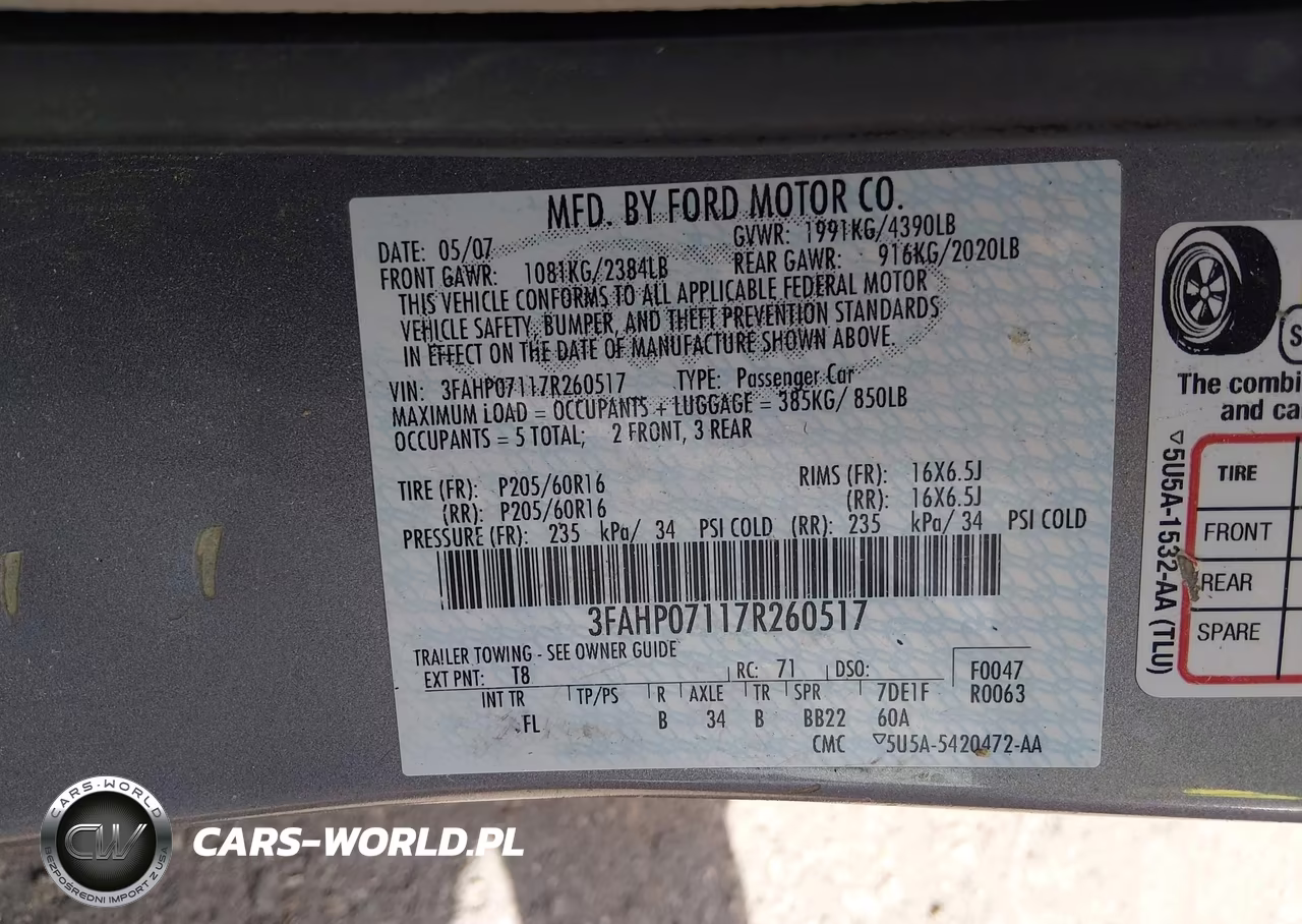 2007 Ford Fusion Se VIN:3FAHP07117R260517 - 9