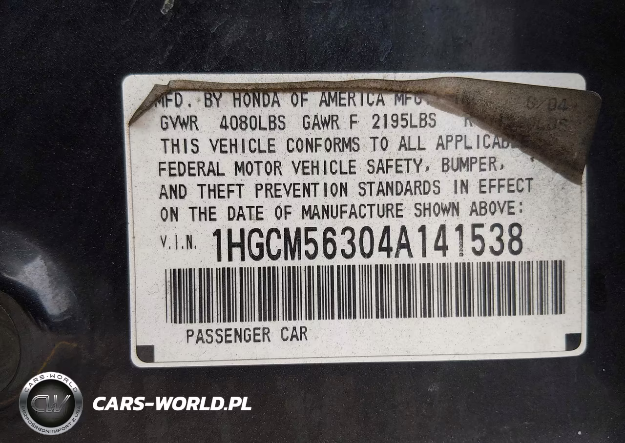 2004 Honda Accord 2.4 Lx VIN:1HGCM56304A141538 - 9
