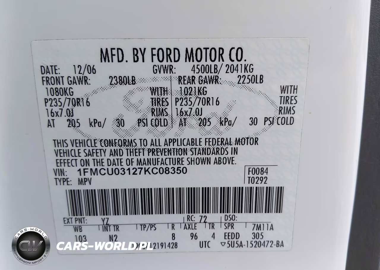 2007 Ford Escape Xlt-Xlt Sport VIN:1FMCU03127KC08350 - 9