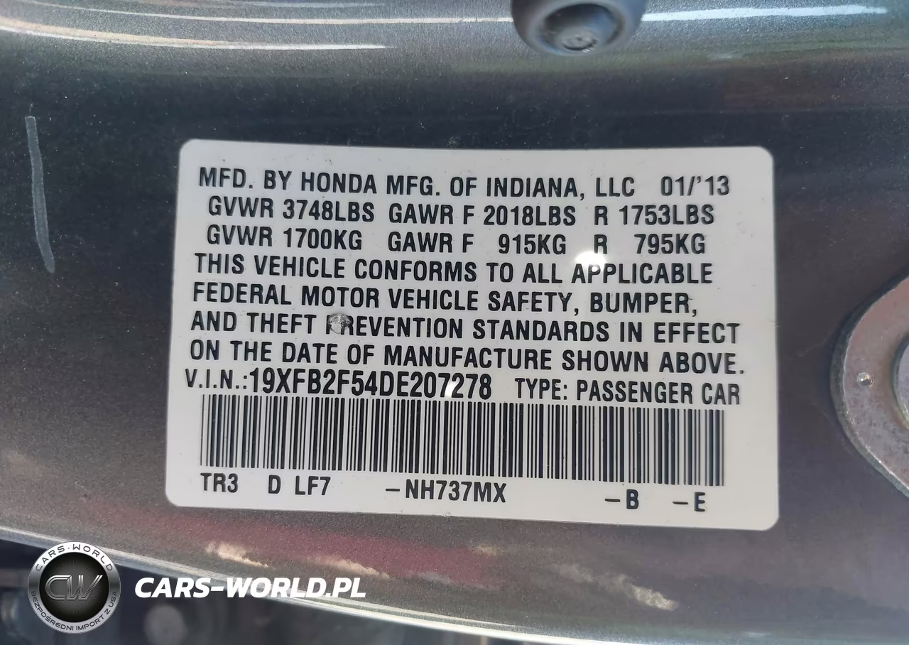 2013 Honda Civic Lx VIN:19XFB2F54DE207278 - 9