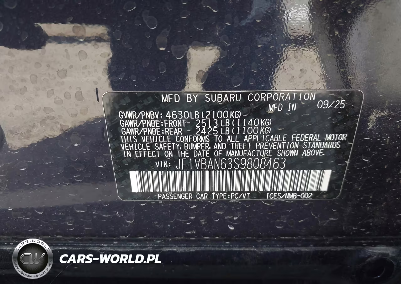 2025 Subaru Wrx Limited VIN:JF1VBAN63S9808463 - 9