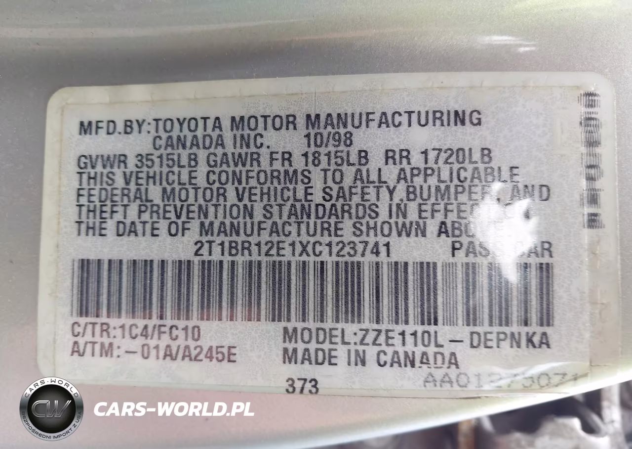 1999 Toyota Corolla Le VIN:2T1BR12E1XC123741 - 9