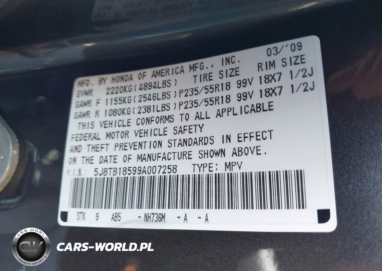 2009 Acura Rdx VIN:5J8TB18599A007258 - 9