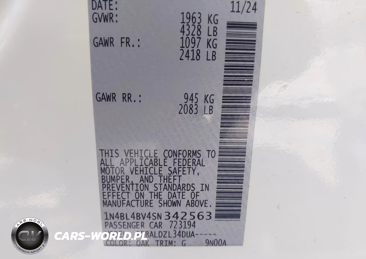 2025 Nissan Altima S Fwd VIN:1N4BL4BV4SN342563 - 9
