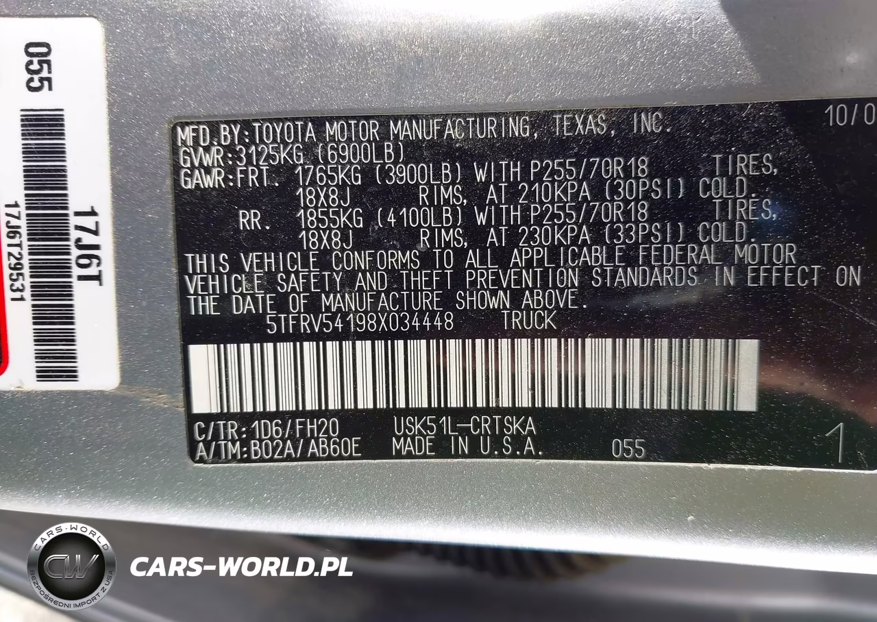 2008 Toyota Tundra Base 5.7L V8 VIN:5TFRV54198X034448 - 9