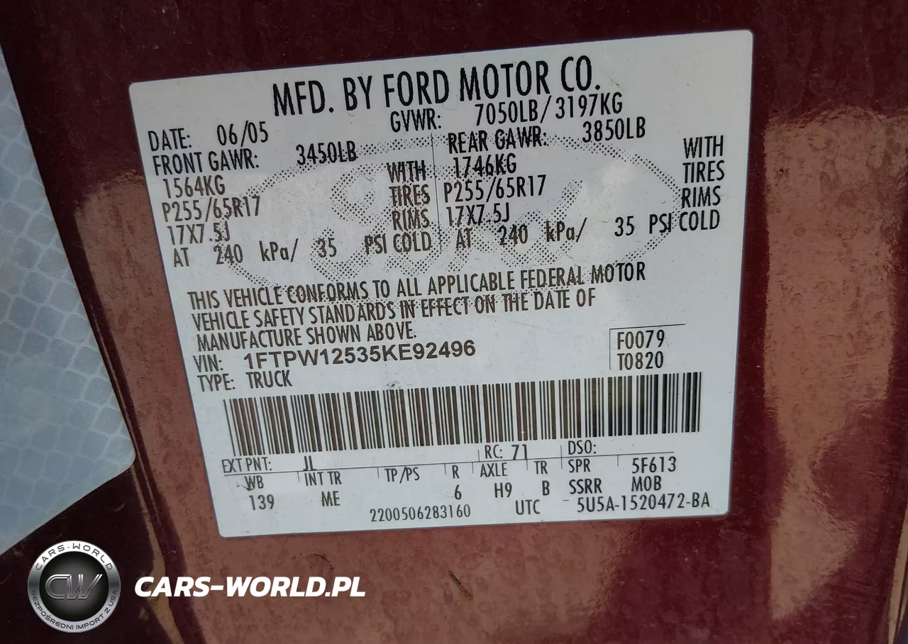 2005 Ford F-150 Lariat-Xlt VIN:1FTPW12535KE92496 - 9