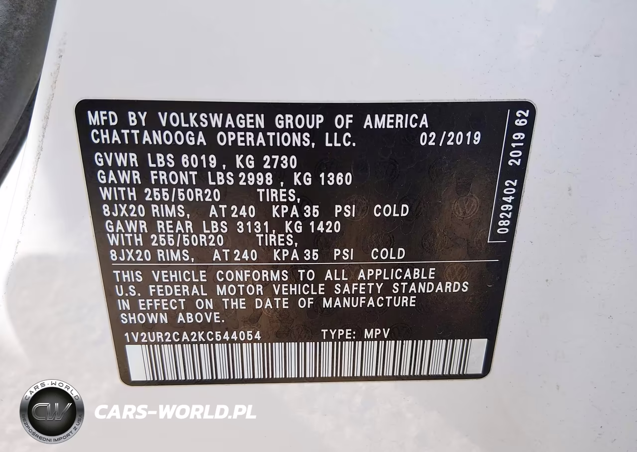 2019 Volkswagen Atlas 3.6L V6 Se W-Technology VIN:1V2UR2CA2KC544054 - 9