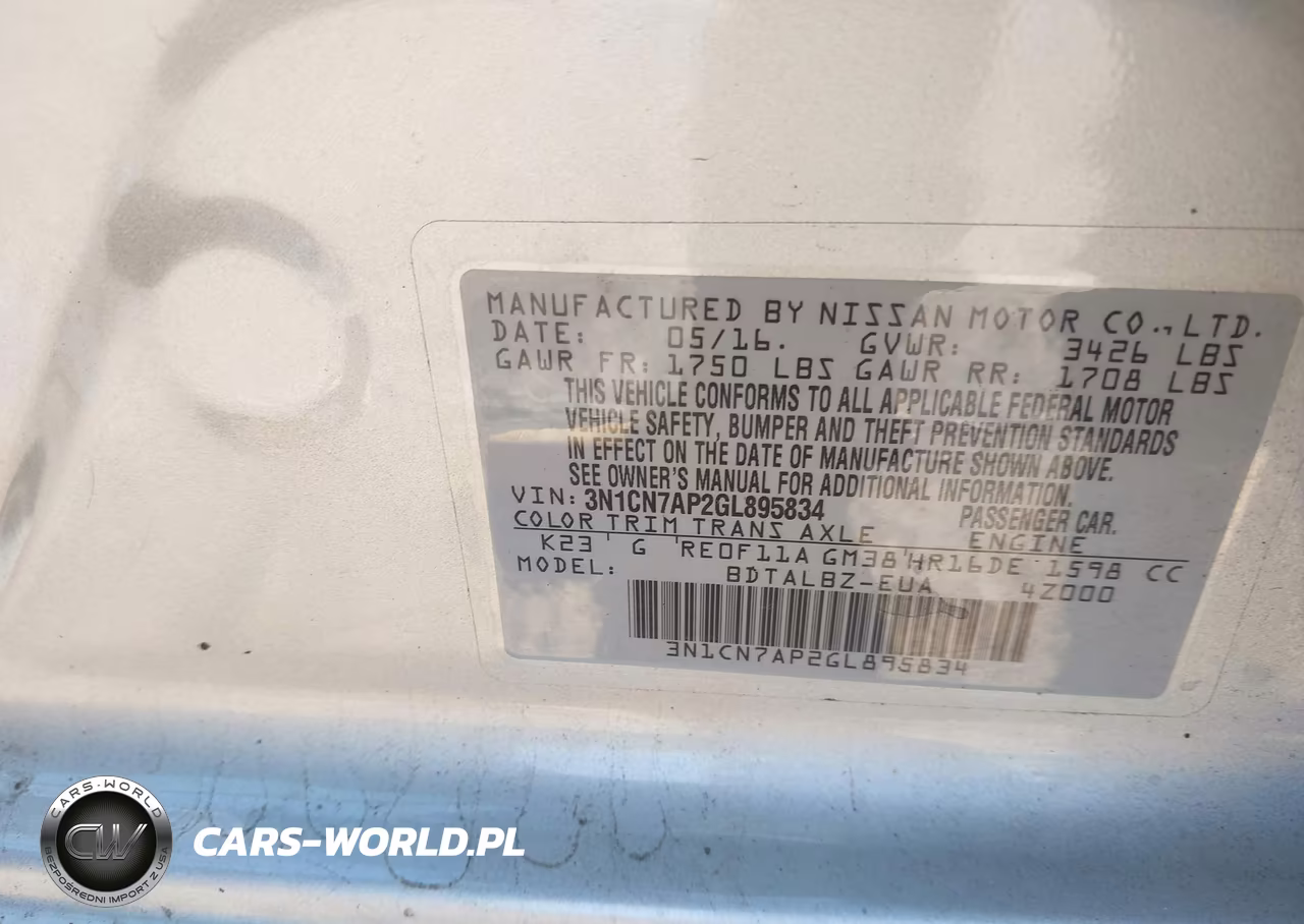 2016 Nissan Versa 1.6 S-1.6 S+-1.6 Sl-1.6 Sv VIN:3N1CN7AP2GL895834 - 9