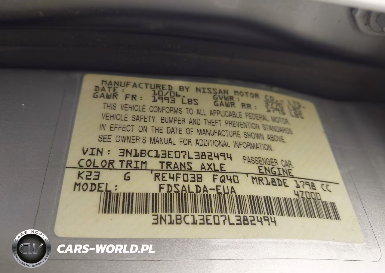 2007 Nissan Versa 1.8S VIN:3N1BC13E07L382494 - 9