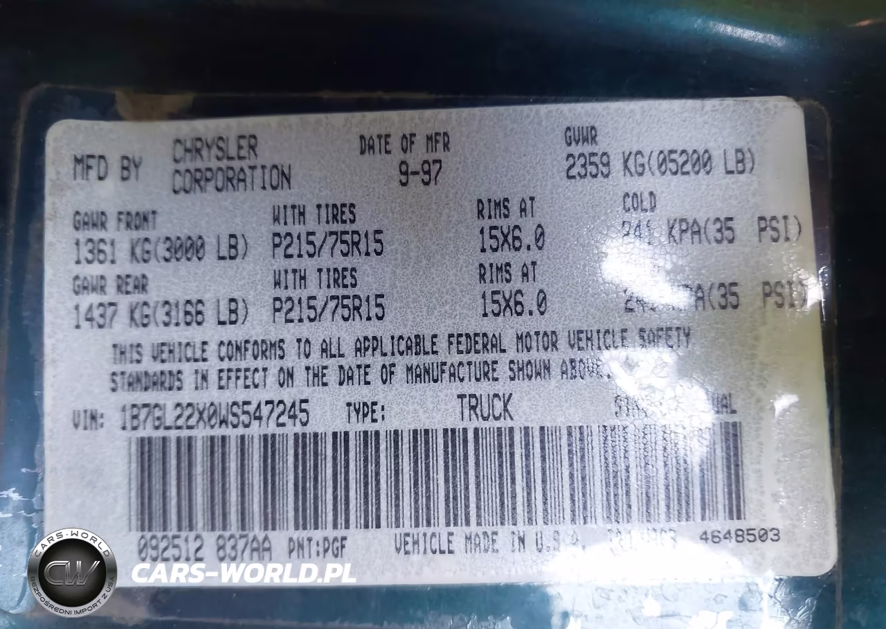 1998 Dodge Dakota Slt-Sport VIN:1B7GL22X0WS547245 - 9