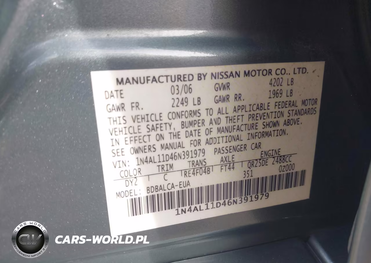 2006 Nissan Altima 2.5 S VIN:1N4AL11D46N391979 - 9