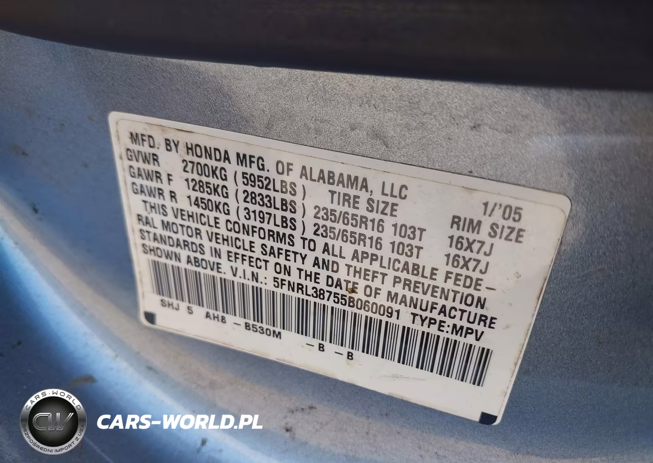 2005 Honda Odyssey Ex-L VIN:5FNRL38755B060091 - 9
