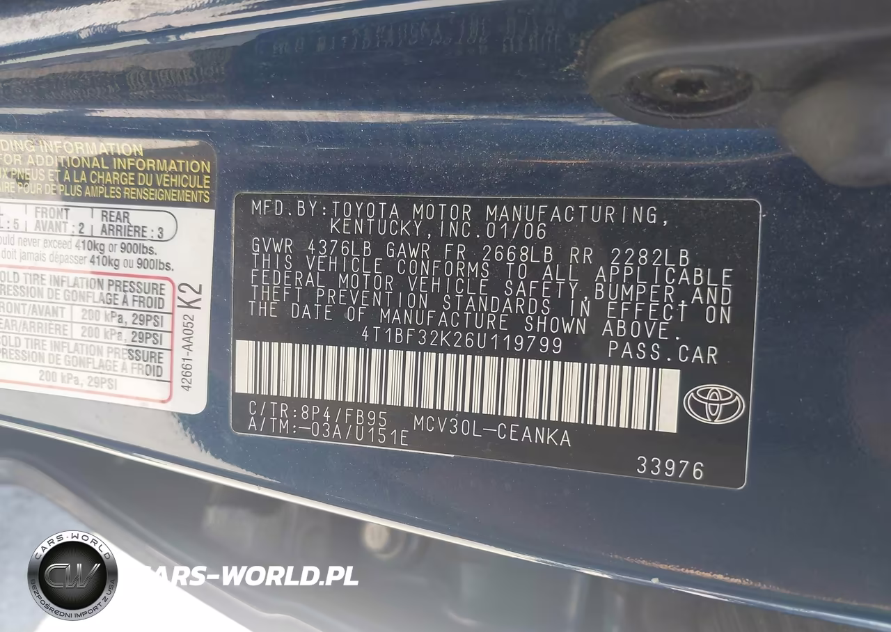 2006 Toyota Camry Le V6 VIN:4T1BF32K26U119799 - 9