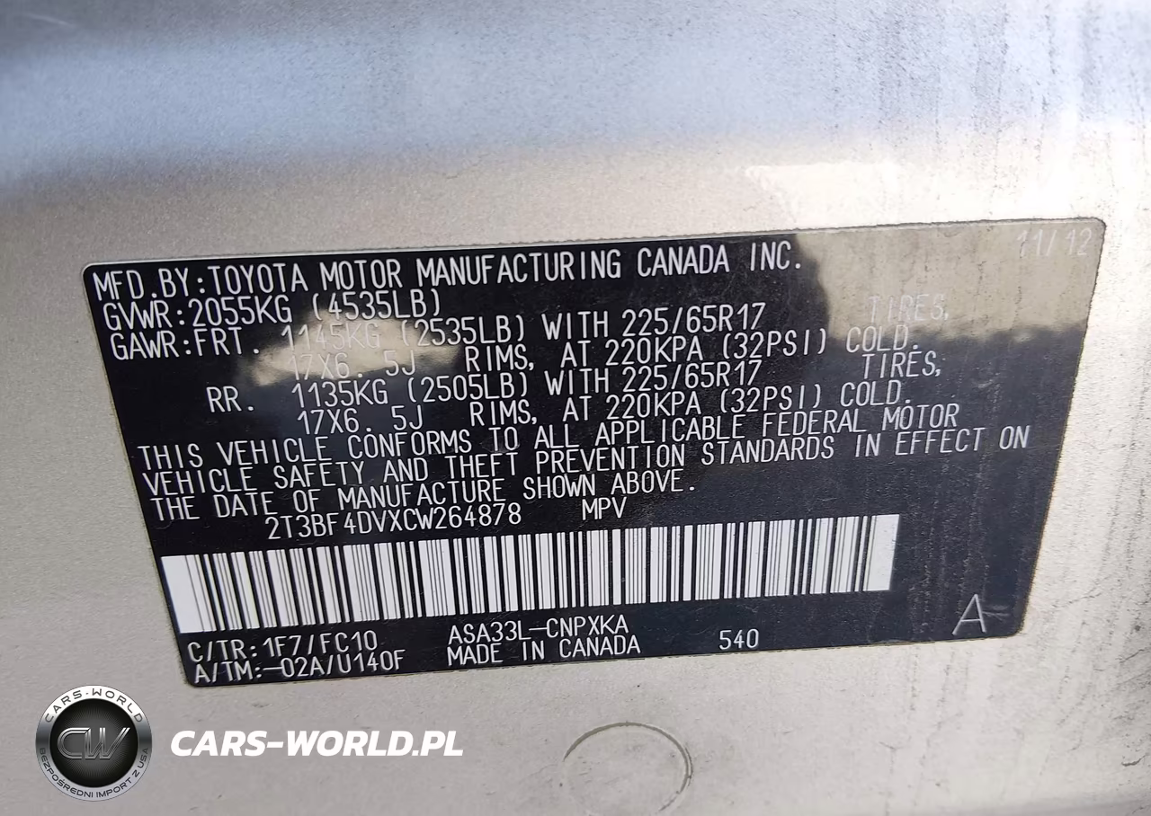 2012 Toyota Rav4 VIN:2T3BF4DVXCW264878 - 9